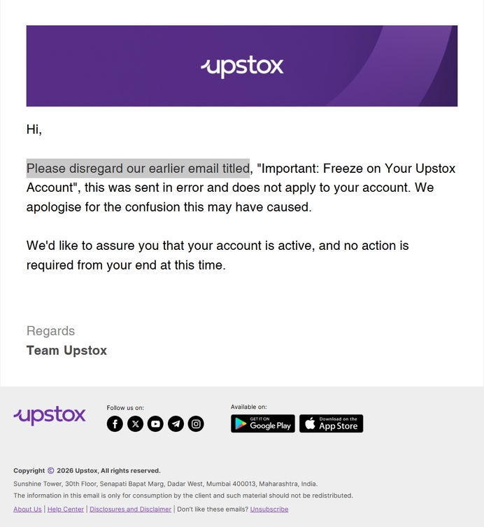 upstox error email reply